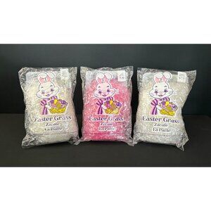 Easter Grass Basket Filler White Pink 3-Pack New Sealed Bunny Egg Hunt Decoratio